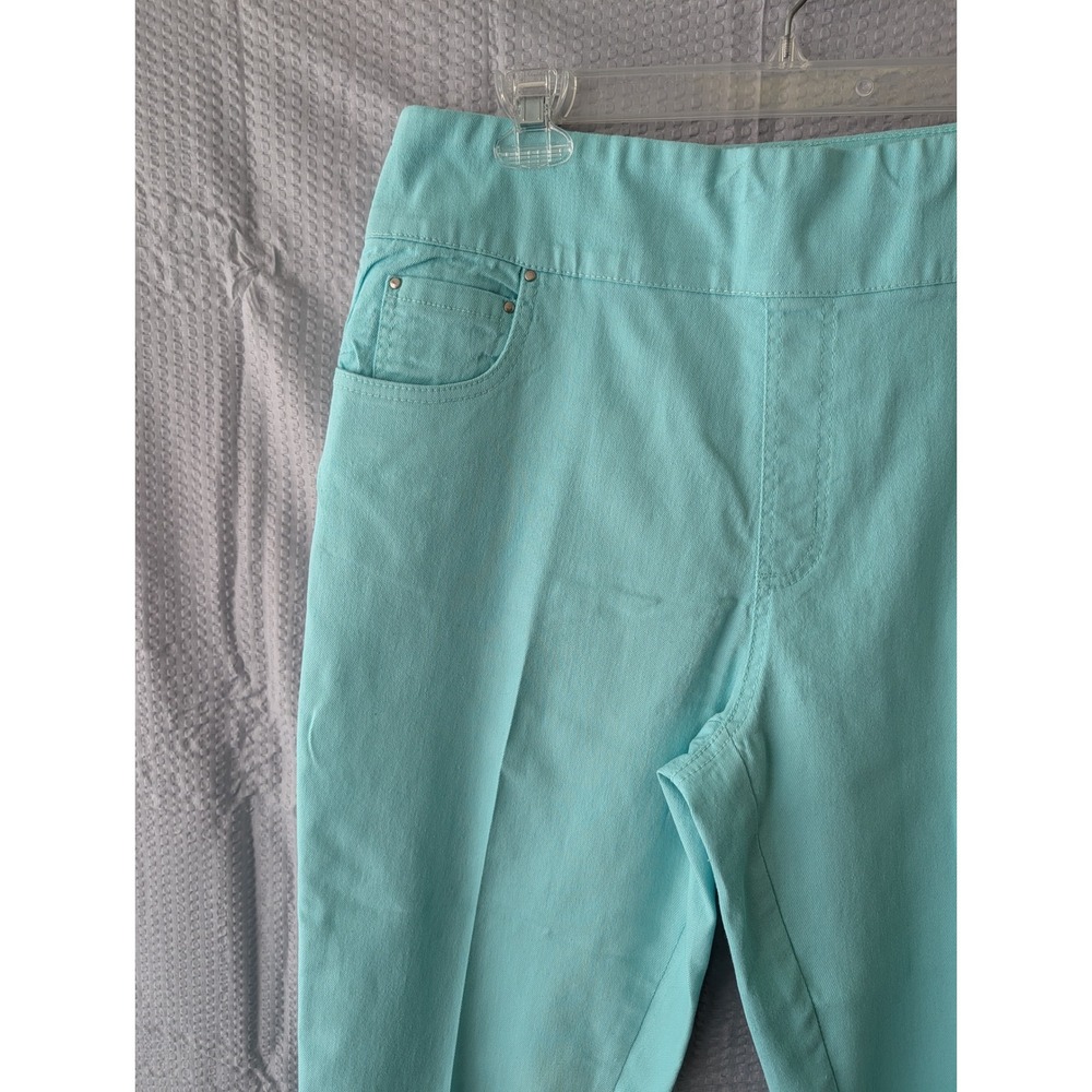 Blair Womens Aqua Turquoise Pull On Straight Leg Pants 14MS Stretch Flat Front - Picture 3 of 11